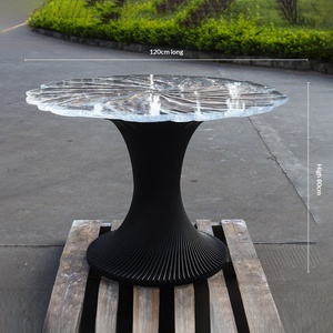 Italian <b>Bamboo</b> Transparent Crystal Round Petal Flower Dining <b>Table</b> High-end Light Luxury Irregular Design - Product Image 2