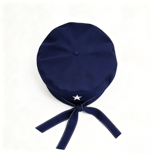 Béret Marin pour Femme Brodé d'une Étoile, Casquette Marine Vintage à Nœud Latéral, Casquette Plate Nautique pour Tenue Décontractée Urbaine - Product Image 4