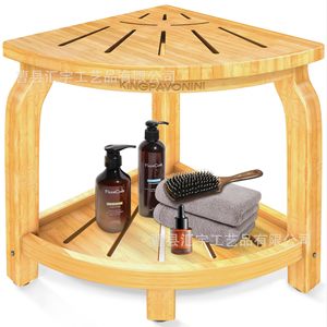 Huiyu Wooden Bathroom Stool With Shelf <b>Corner</b> <b>Shower</b> Footrest Storage <b>Rack</b> For Bathrooms - Product Image 1