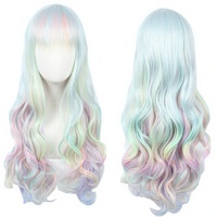 Perruque de cosplay en cheveux humains naturels, longue et ondulée, ajustable, pour femmes, pour Halloween