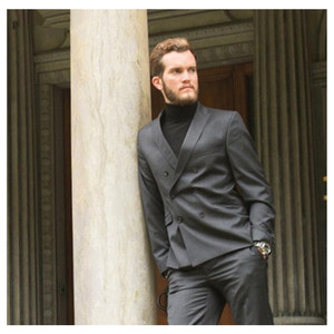 Completo Uomo <span class=keywords><strong>Grigio</strong></span> <span class=keywords><strong>Scuro</strong></span> Doppiopetto Giacca e Pantalone Made in China Turchia WF868 - Product Image 1