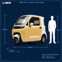 Tricycle Électrique Passager LIMO, Tricycle Électrique à 2 Portes et 3 Sièges avec Cabine Fermée pour Trajets Communautaires, Vente en Gros