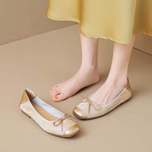 <span class=keywords><strong>Bailarinas</strong></span> Francesas 2025 <span class=keywords><strong>con</strong></span> Tacón Bajo y Lazos, Forro de Cuero Genuino, Suelas Suaves Antideslizantes para Mujer, Otoño - Product Image 1