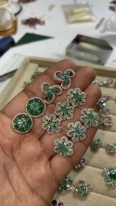Genuine Emerald and Diamond Flower <b>Silver</b> <b>Stud</b> <b>Earrings</b> 92.5 Sterling <b>Silver</b> <b>Earring</b> - Product Image 2