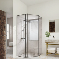 Paroi de salle de bain moderne en verre en forme de diamant, porte coulissante étroite utilisée pour séparer les zones sèches et humides dans les salles de douche d'hôtel