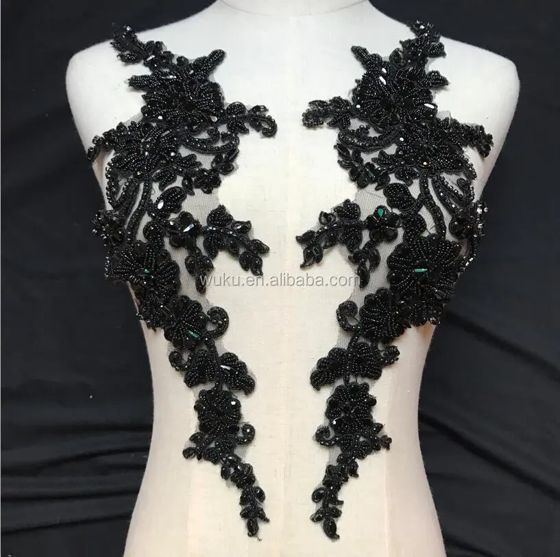 Patch de couture en perles incrustées pour épaules-noir