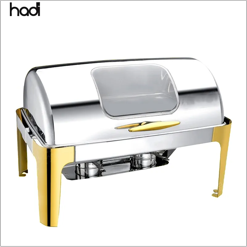 Restaurant Equipment commercial 9liters gold chafing dish stainless steel roll top electric chafing dish food warmer buffet pans