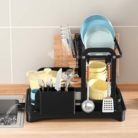 Égouttoir à vaisselle à 2 niveaux Perfect Kitchen avec étagère de rangement amovible et porte-ustensiles