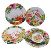Couverts de table avec motif de flamand rose Tropical, ensemble de vaisselle en mélamine 12 pièces, vente en gros, pièces