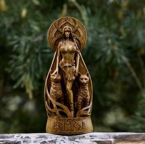 Sculpture sur bois artisanat freya païen paganisme <span class=keywords><strong>dieu</strong></span> autel <span class=keywords><strong>viking</strong></span> en bois freyja statue sculptures sur bois sculpture figurines art décor - Product Image 1