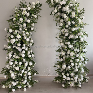 Arco de flores artificiales LEDA, muy vendido, con rosas borgoña y peonías color crema, camino de flores para decoración de eventos y fiestas. - Product Image 6