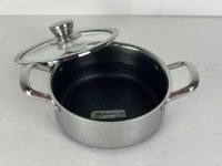 Set Panci Casserole Anti Lengket Honeycomb Stainless Steel Tiga Lapis 20/24/28 cm dengan Tutup Kaca untuk Dapur (Laris Terjual)