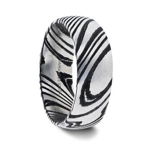 알린 맞춤형 블랙 돔 브러시 다마스커스 강철 남성 웨딩 밴드 웨딩 약혼 반지 - Product Image 1