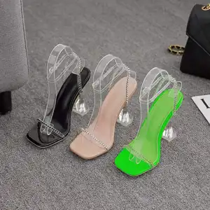 Sandalias de tacón alto para mujer, zapatos cuadrados de tacón grueso, talla grande, Europa y Estados Unidos, 2022