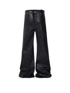 Pantalon Taille Haute Unisexe avec Rubans au Dos Tendance <span class=keywords><strong>Enduit</strong></span> Extensible Évasé Ciré Jeans Femme Jeans Homme - Product Image 6