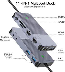 Station d'accueil USB-C 11-en-1 OEM avec triple écran, double HDMI 4K, adaptateur VGA, Gigabit USB 3.0, SD/TF pour MacBook M1/M2/M3 <span class=keywords><strong>DisplayLink</strong></span> - Product Image 2