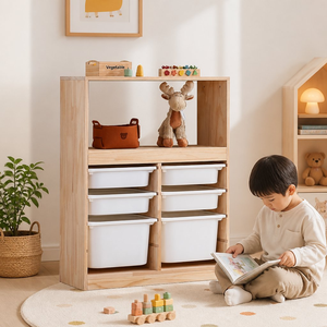 Organizador de Juguetes Montessori para Niños, Estantería de Madera de Pino Maciza, Muebles para Cuarto de Juegos, Estante para Juguetes Ecológico y Natural - Product Image 1