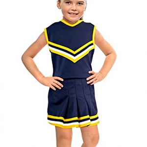 Ensemble d'uniformes de cheerleading bleu marine, jaune et blanc pour enfants, deux pièces, haut sans manches en polyester avec jupe plissée - Product Image 1