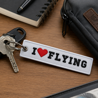Porte-clés en tissu personnalisé lavable, fil 500D inaltérable, étiquette d'identité I LOVE FLYING avec anneau en acier inoxydable industriel AWELLS