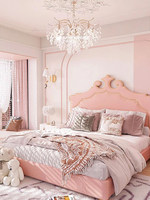Lit de princesse moderne en cuir rose capitonné, taille king ou queen, designs luxueux, meubles de chambre pour filles, lits pour enfants