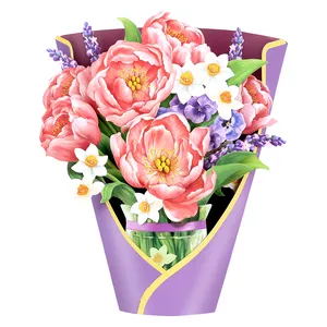 Großhandelspreis individuelles Design Glückwunschkarte Muttertagsgeschenk Pop-Up-Blumenstrauß Grußkarte