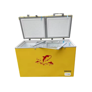 BC518 Yellow Double Door <b>Chest</b> Freezer Push Pull Glass Lid Large <b>Storage</b> Space 4D Uniform Cooling Technology Commercial Use Hand - Product Image 1