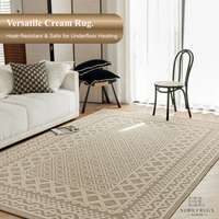 Tapis d'intérieur imperméable réversible en polyester, design abstrait crème, poils moyens, support en jute, tapis de salon antidérapant