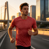 T-shirt de sport en mélange nylon-polyester 80 GSM, toucher frais, poignets sans couture, ourlet fendu, antibactérien 7A, séchage rapide