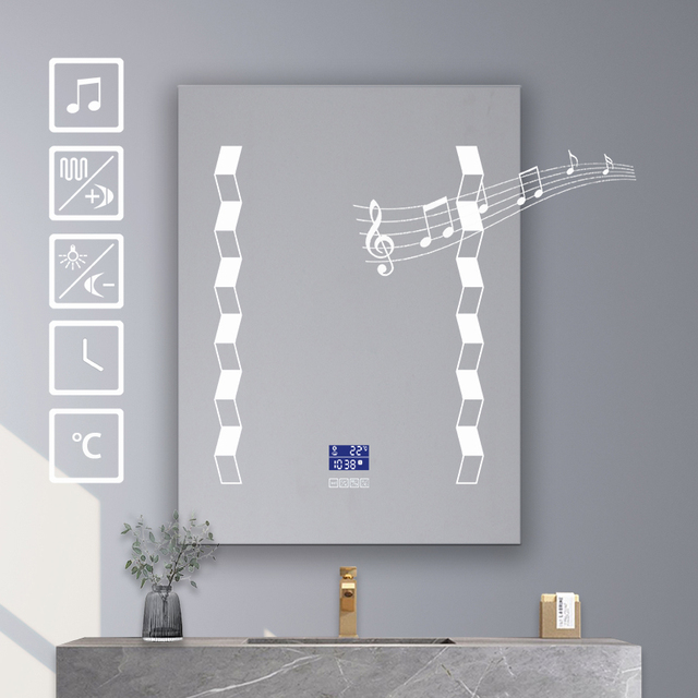 Hot Selling Mirror with Antifog Blue Tooth Speaker Clock Smart Connect LED Lights Backlit Smart Bathroom Mirror