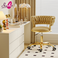 Chaise pivotante confortable de haute qualité pour salon de manucure avec roulettes, base à cinq pieds plaquée or, tabourets de salon en flanelle