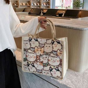 Bolsa de Compras de Yute con Diseño de Dibujos Animados, Estilo Coreano, Linda Bolsa de Mano de Lona Vintage para Mujer - Product Image 2