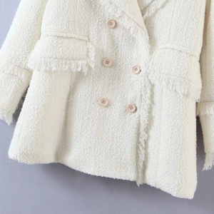 Medium and Long <strong>White</strong> Cotton Medium and Long Fringed Suit Women's Fashion Double-breasted <strong>Tweed</strong> <strong>Jacket</strong> - Product Image 4