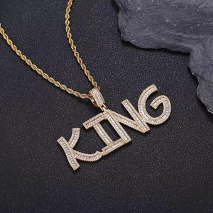 Hip-Hop Personalisierte Namenskette, Vergoldetes Messing mit Mikro-Pavé Glänzender Quadratischer Zirkon Initial-Buchstaben-Anhänger, Schmuck für <span class=keywords><strong>Rapper</strong></span> - Product Image 4