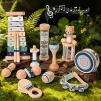 FSC Custom Orff Wooden Musical Instrument Set 12 Piece Montessori Wood Rattle Infant Wooden Musical Sensory Toys for Toddlers