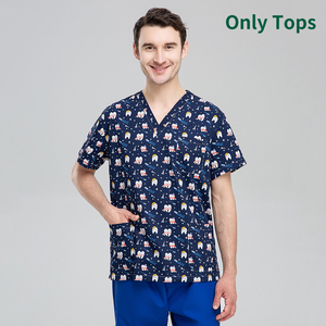 Tops de travail imprimés à col en V pour femmes, 100% coton, respirant, de haute qualité, extensible, uniforme d'infirmière - Product Image 4