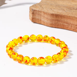 Fashion Resin Synthetic Agate <b>Beaded</b> <b>Bracelet</b> Yellow Wristband Round Stone Beads for Gift Occasions - Product Image 5