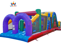 Parcours d'obstacles gonflable commercial coloré pour enfants – Défi interactif pour fêtes et locations événementielles