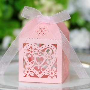 Scatola Portaconfetti a Forma di Cuore Hstyle Tagliata al Laser per Matrimonio, Sacchetto per Caramelle, Scatola Regalo per Cioccolatini, Bomboniere per Addio al Nubilato con Nastri HS1794 - Product Image 2