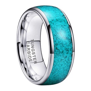 <span class=keywords><strong>Bague</strong></span> en tungstène 8 mm Coolstyle pour hommes et femmes, incrustation de <span class=keywords><strong>turquoise</strong></span> concassée, bijoux de mode, alliance de fiançailles et de mariage - Product Image 1