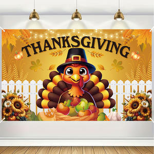 Spanduk <span class=keywords><strong>Thanksgiving</strong></span> tema panen musim gugur latar belakang pesta taman rumah pola Turki ceria - Product Image 2