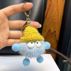 Porte-clés pendentif en peluche Eggette, adorable boule noire, 12 cm, doux, pour sac, avec pompon - Product Image 4
