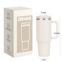 Gobelet personnalisé de 40 oz Tasse à café de voyage isolée à double paroi en acier inoxydable avec poignée et paille