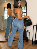 Nouveau jean droit pour femmes respirant creux fer perceuse léger lavage Denim taille moyenne Simple pour tenues d'été décontractées