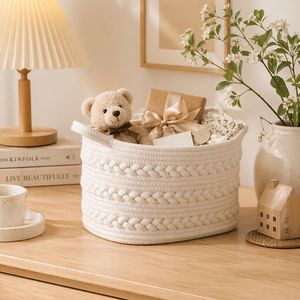 Cotton Rope Woven Storage <b>Basket</b> Round Handmade For Toys Organizing Household Use - Product Image 3