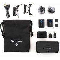 Microphone cravate sans fil Saramonic Blink500B2+ pour iPhone, Android, appareils photo reflex numériques, USB-C, streaming en direct, enregistrement YouTube
