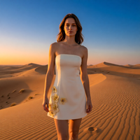 Robe mini sans bretelles en satin tissé uni, lavable, taille naturelle, pour femme, idéale pour les fêtes printemps-été