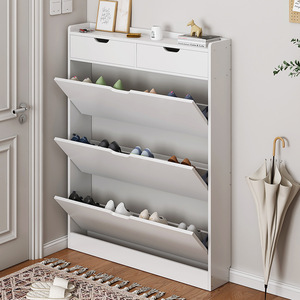 Armoire à chaussures en bois à rabat ultra-mince avec rangement économique de 17cm de grande capacité pour les petits appartements Porte-chaussures d'entrée de la maison - Product Image 2