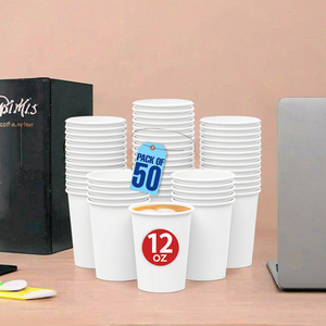 JOSUN 50 gobelets à café jetables en papier, sans BPA, anti-fuite, 12 oz, blancs, pour boissons chaudes et fêtes - Product Image 3