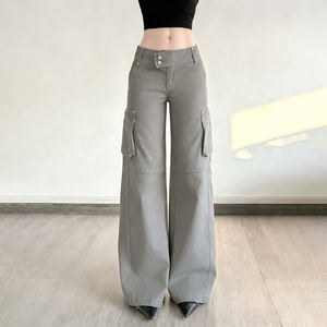 Overoles de Mezclilla para Mujer, Estilo Y2K, Casuales, de Cintura Baja, con Bolsillos Simétricos, Pierna Recta, Holgados, Lavados, Color Sólido - Product Image 5