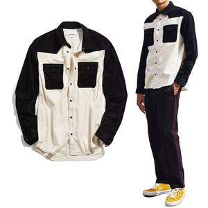 Fashion Custom <b>Men's</b> Long Sleeves <b>Shirt</b> Color Blocked Contrast <b>Corduroy</b> Patches Pockets Slim Fit Casual <b>Shirts</b> <b>for</b> <b>Men</b> - Product Image 6